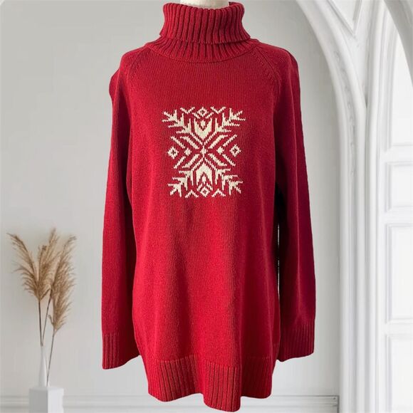 Coldwater Creek Vintage Red White Classic Snowflake Knitted Knit Sweater L - Picture 1 of 8